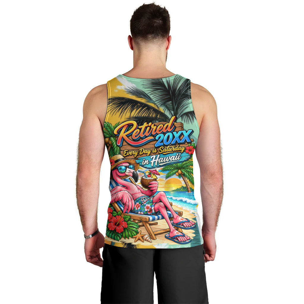 Hawaii Retirement Vacation Men Tank Top Tropical Sunset Beach Pink Flamingo Surfboard Palm Tree TS04 - Polynesian Pride