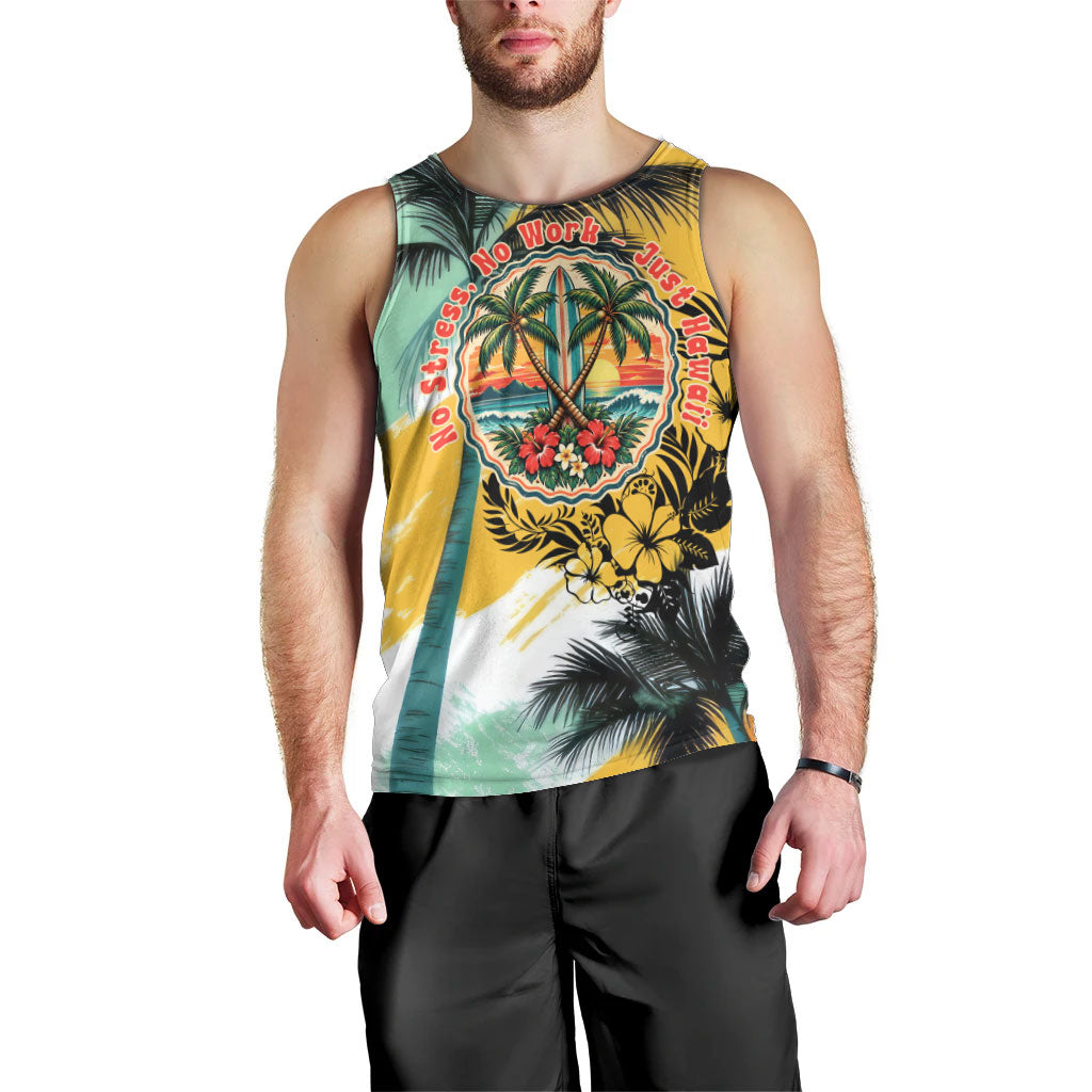 Hawaii Retirement Vacation Men Tank Top Tropical Sunset Beach Pink Flamingo Surfboard Palm Tree TS04 - Polynesian Pride