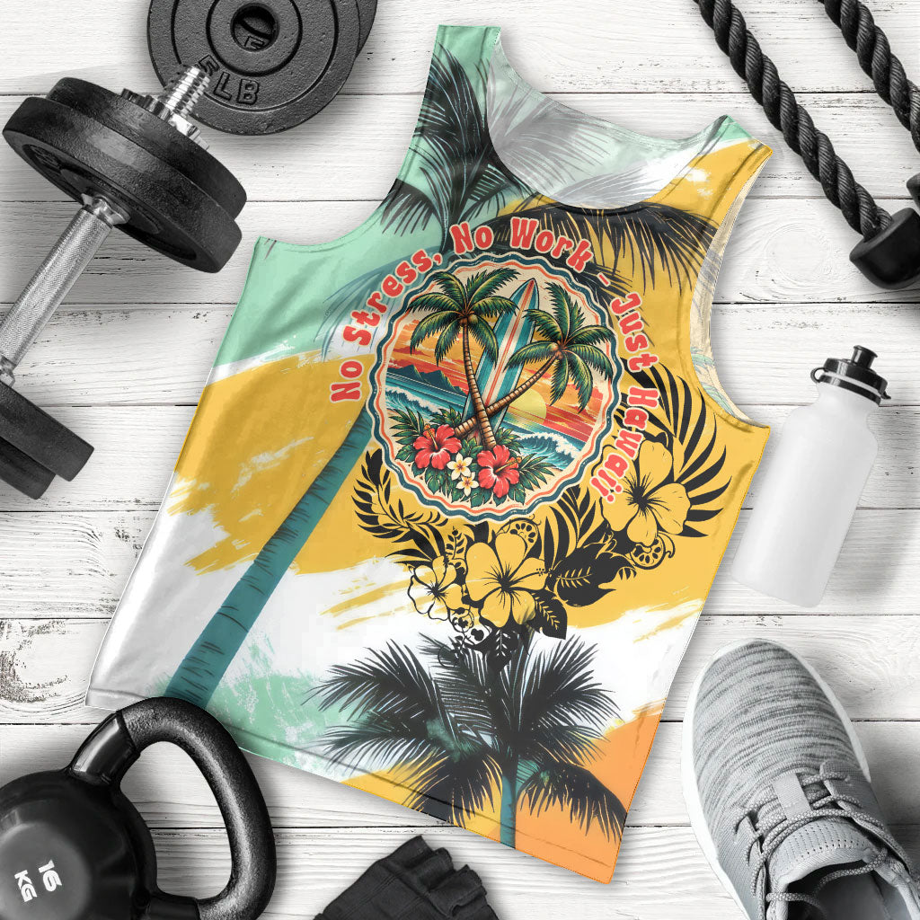 Hawaii Retirement Vacation Men Tank Top Tropical Sunset Beach Pink Flamingo Surfboard Palm Tree TS04 - Polynesian Pride