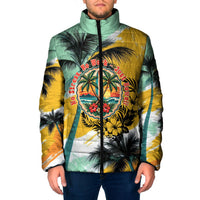Hawaii Retirement Vacation Padded Jacket Tropical Sunset Beach Pink Flamingo Surfboard Palm Tree TS04 Men Yellow Green - Polynesian Pride