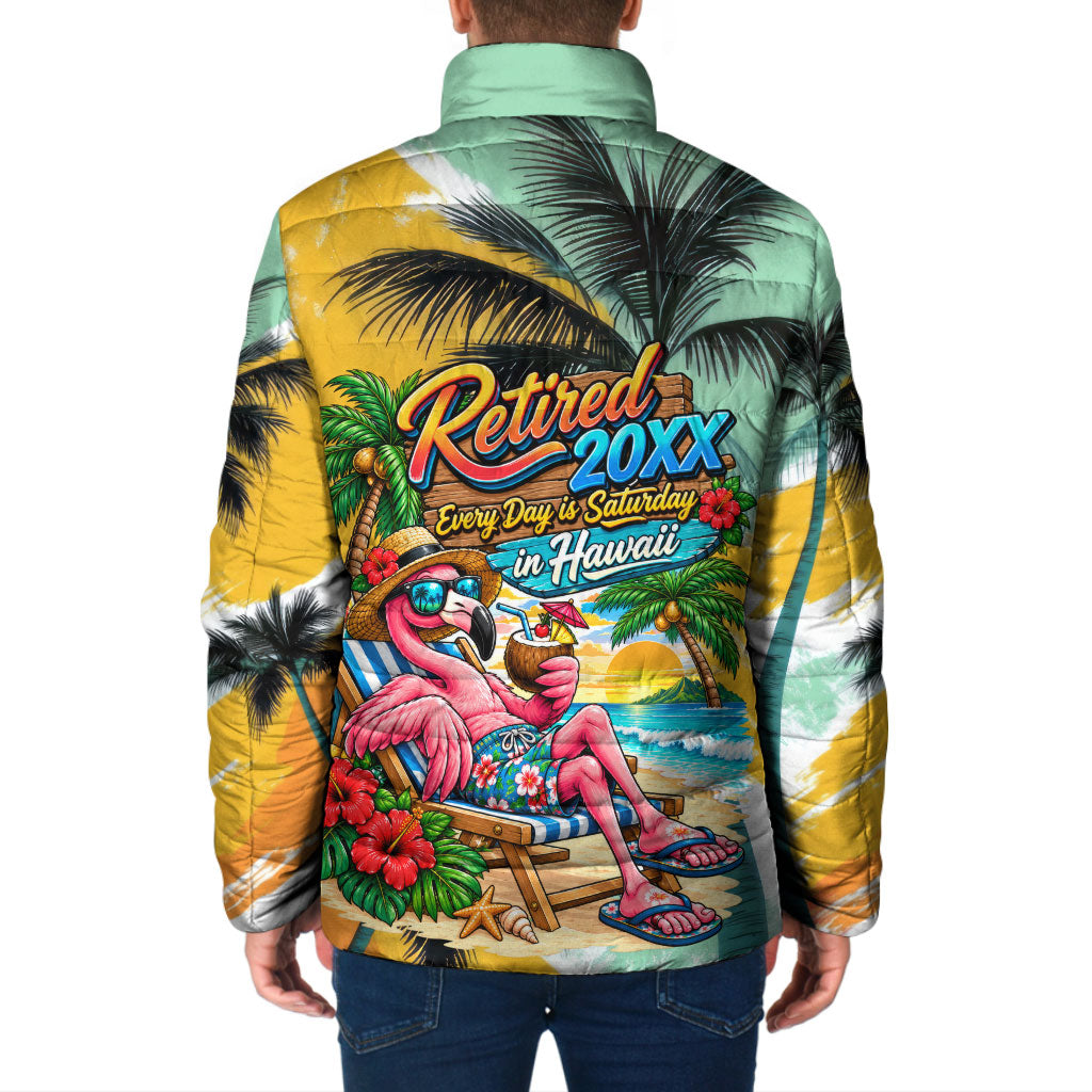 Hawaii Retirement Vacation Padded Jacket Tropical Sunset Beach Pink Flamingo Surfboard Palm Tree TS04 - Polynesian Pride