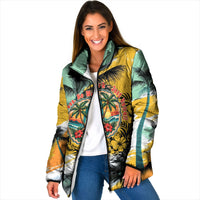 Hawaii Retirement Vacation Padded Jacket Tropical Sunset Beach Pink Flamingo Surfboard Palm Tree TS04 Women Yellow Green - Polynesian Pride