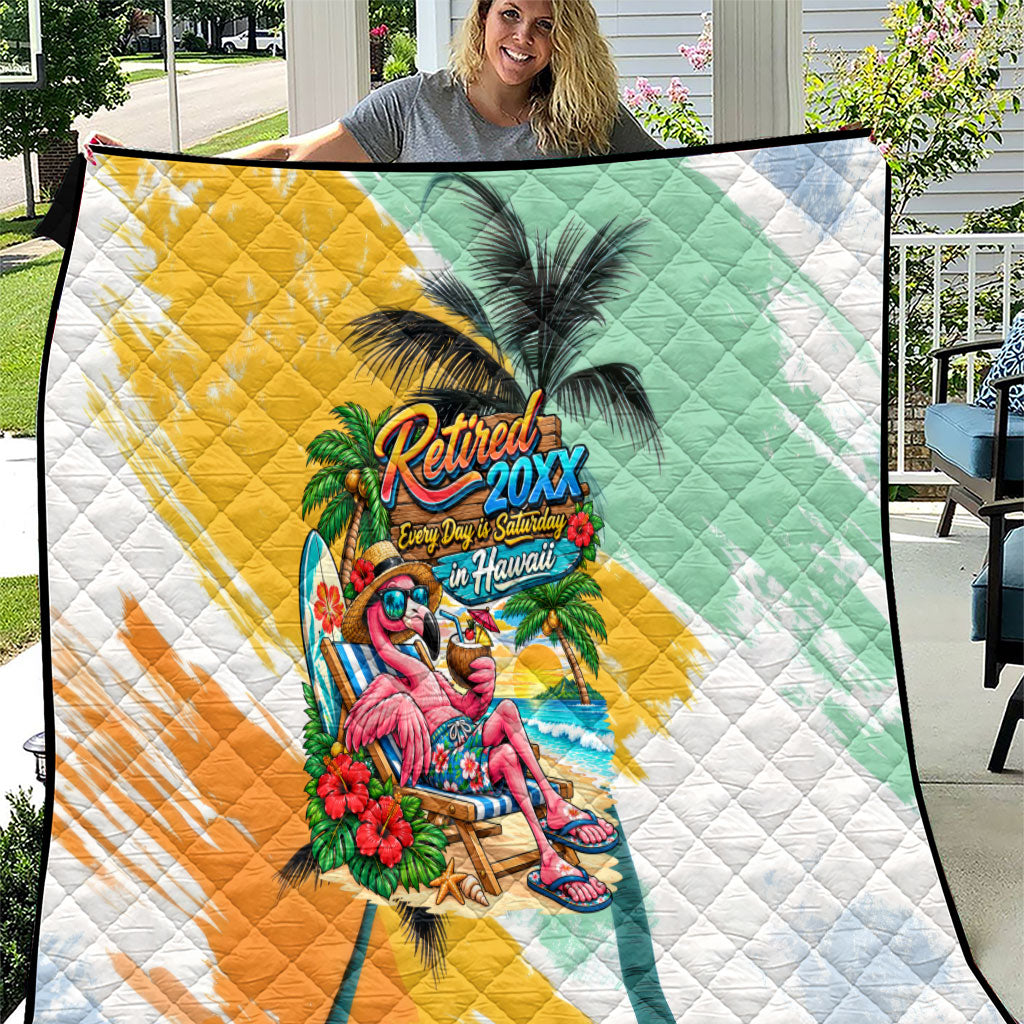 Hawaii Retirement Vacation Quilt Tropical Sunset Beach Pink Flamingo Surfboard Palm Tree TS04 Yellow Green - Polynesian Pride