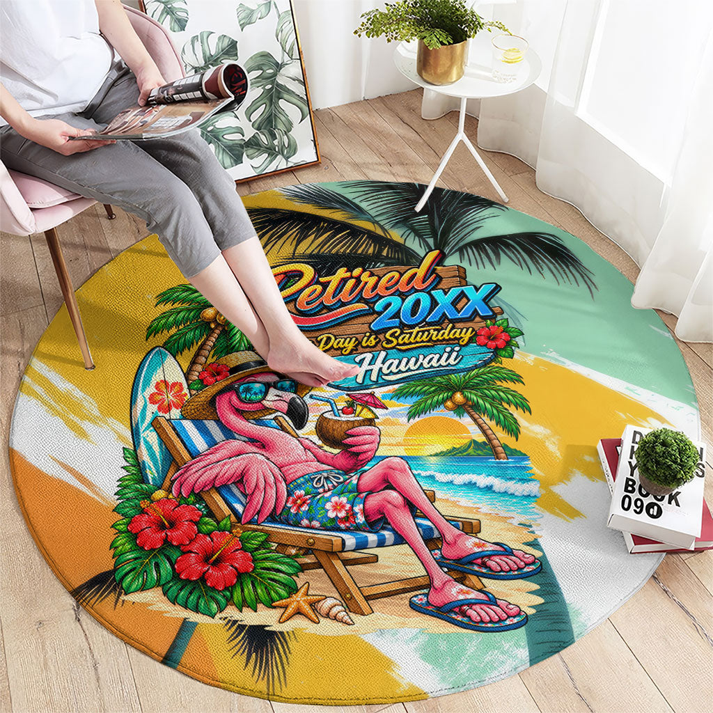 Hawaii Retirement Vacation Round Carpet Tropical Sunset Beach Pink Flamingo Surfboard Palm Tree TS04 - Polynesian Pride