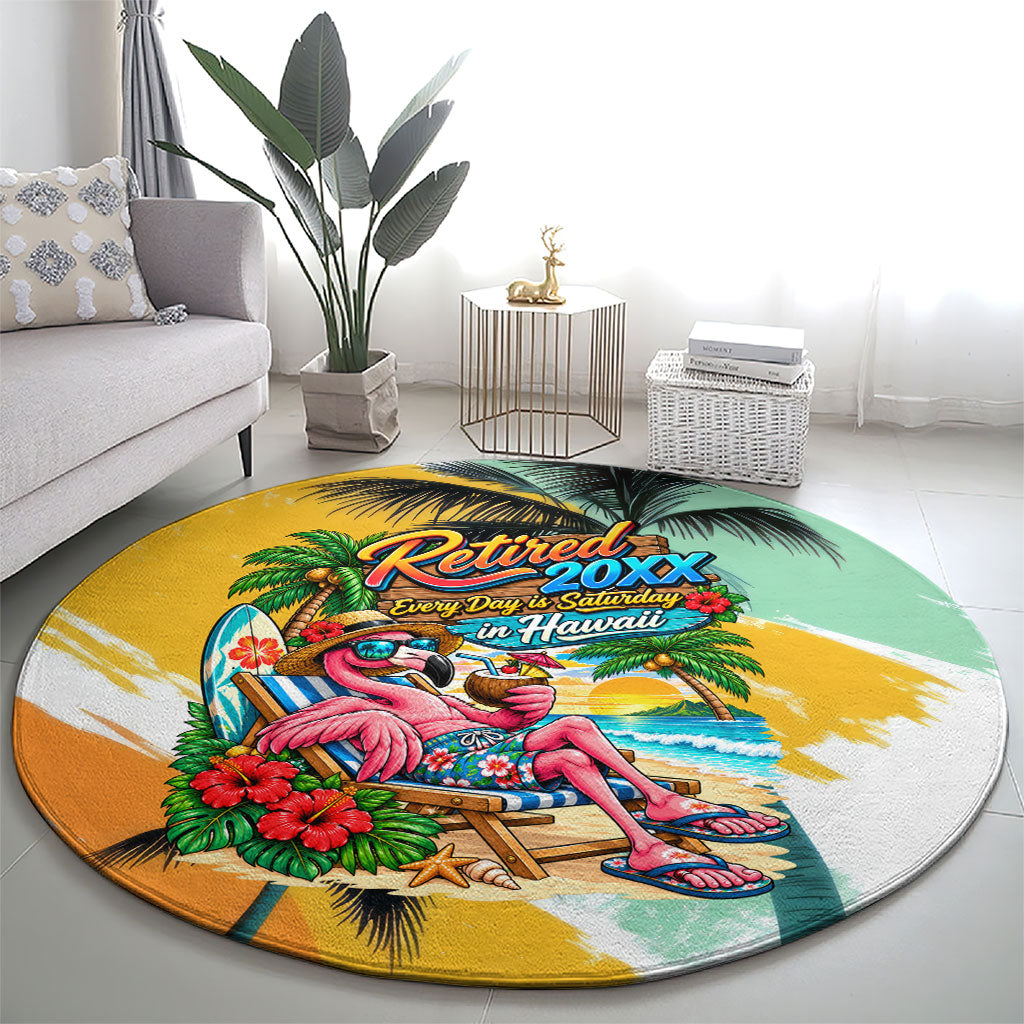 Hawaii Retirement Vacation Round Carpet Tropical Sunset Beach Pink Flamingo Surfboard Palm Tree TS04 - Polynesian Pride