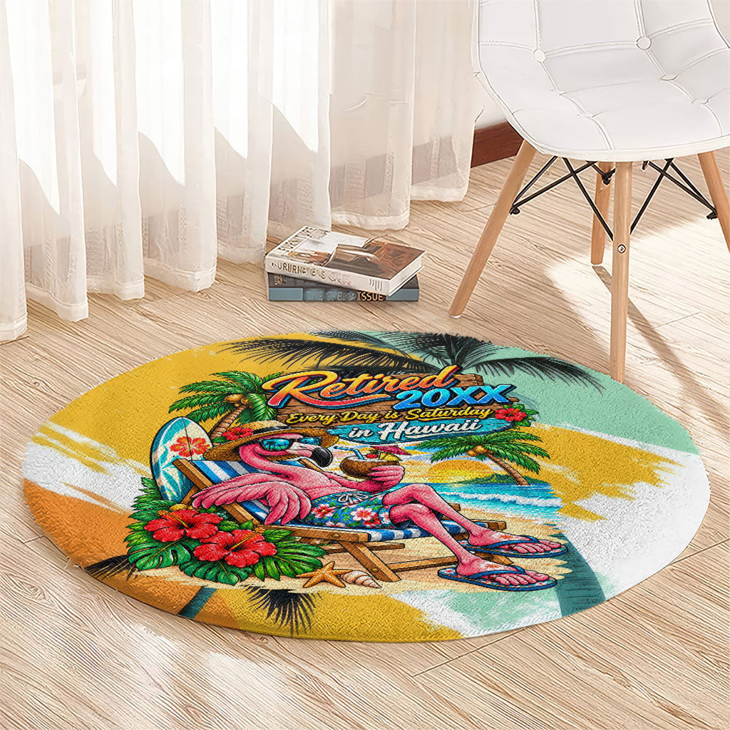 Hawaii Retirement Vacation Round Carpet Tropical Sunset Beach Pink Flamingo Surfboard Palm Tree TS04 - Polynesian Pride