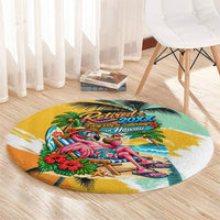 Hawaii Retirement Vacation Round Carpet Tropical Sunset Beach Pink Flamingo Surfboard Palm Tree TS04 - Polynesian Pride