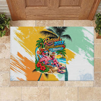 Hawaii Retirement Vacation Rubber Doormat Tropical Sunset Beach Pink Flamingo Surfboard Palm Tree TS04 Yellow Green - Polynesian Pride