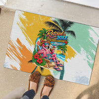 Hawaii Retirement Vacation Rubber Doormat Tropical Sunset Beach Pink Flamingo Surfboard Palm Tree TS04 - Polynesian Pride