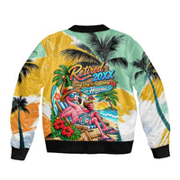 Hawaii Retirement Vacation Sleeve Zip Bomber Jacket Tropical Sunset Beach Pink Flamingo Surfboard Palm Tree TS04 - Polynesian Pride