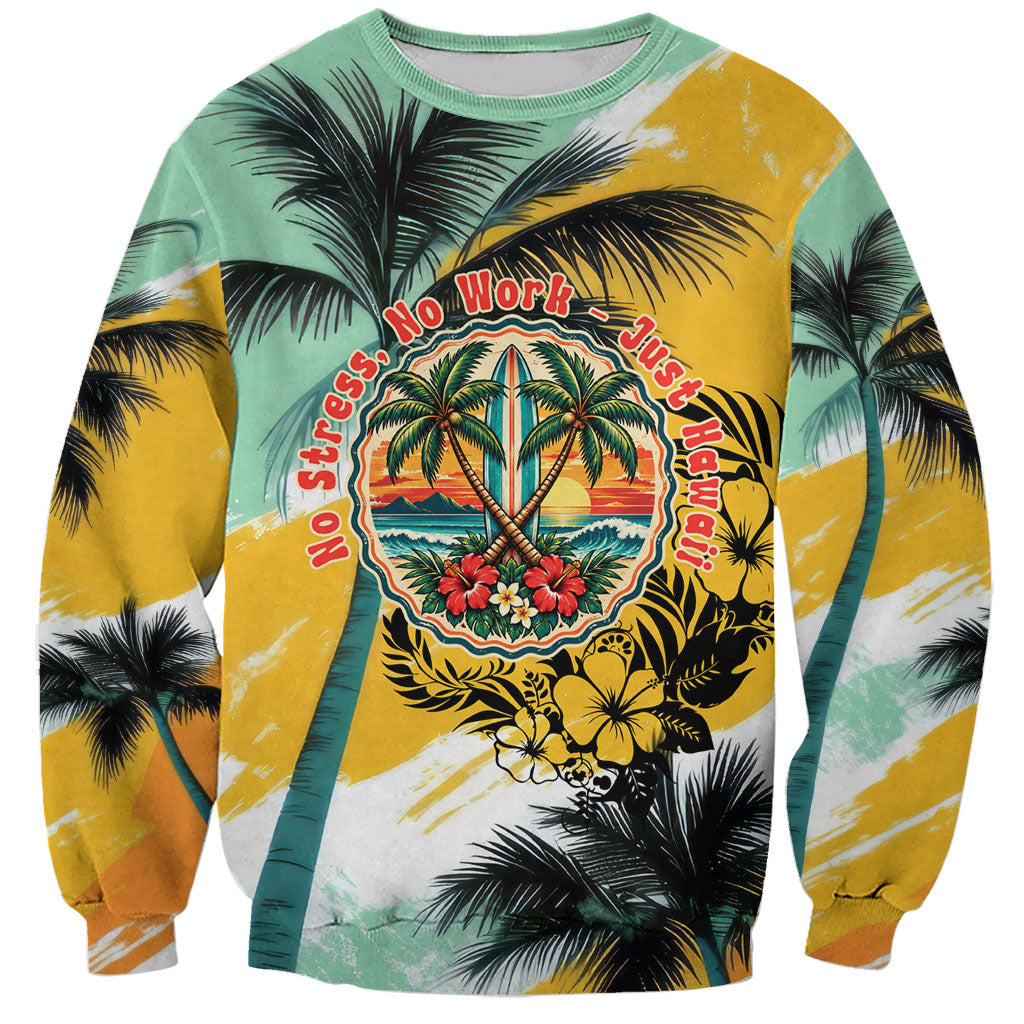 Hawaii Retirement Vacation Sweatshirt Tropical Sunset Beach Pink Flamingo Surfboard Palm Tree TS04 Unisex Yellow Green - Polynesian Pride