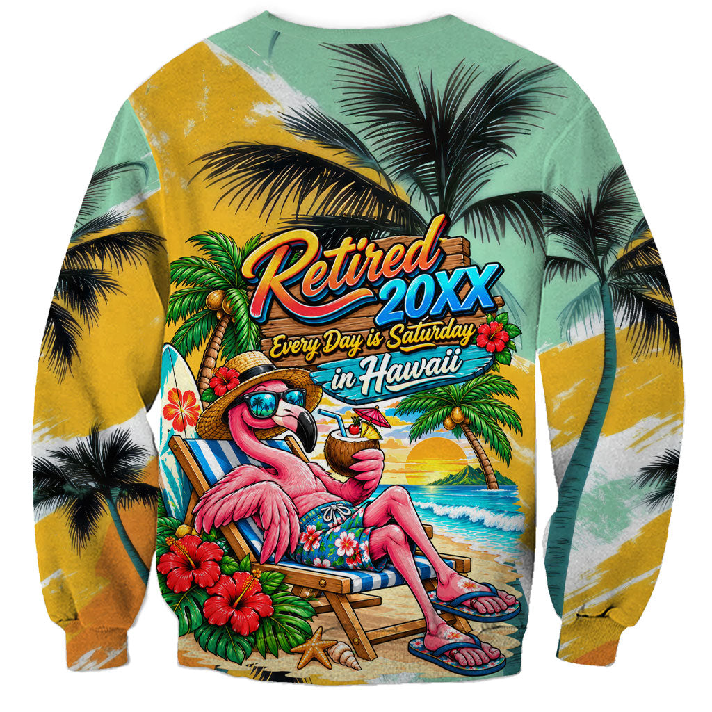 Hawaii Retirement Vacation Sweatshirt Tropical Sunset Beach Pink Flamingo Surfboard Palm Tree TS04 - Polynesian Pride