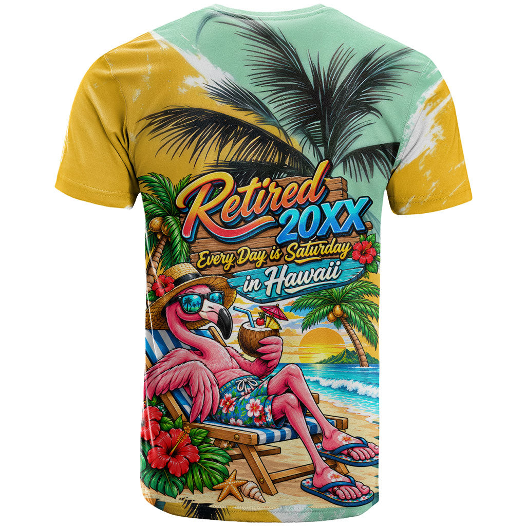 Hawaii Retirement Vacation T Shirt Tropical Sunset Beach Pink Flamingo Surfboard Palm Tree TS04 - Polynesian Pride