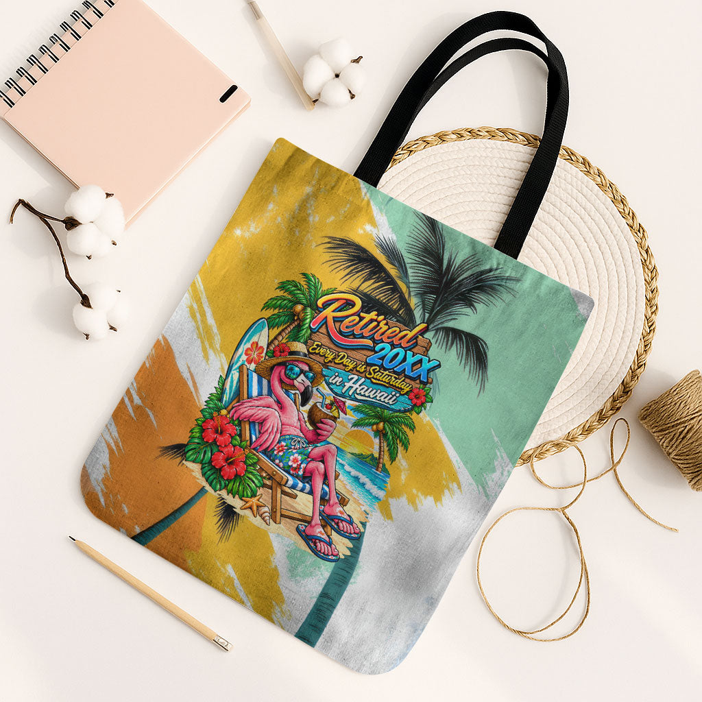 Hawaii Retirement Vacation Tote Bag Tropical Sunset Beach Pink Flamingo Surfboard Palm Tree TS04 Black Strap One Size Yellow Green - Polynesian Pride
