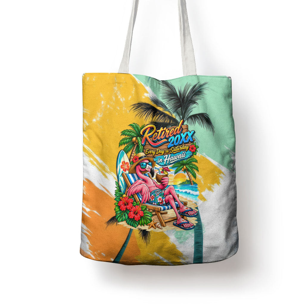 Hawaii Retirement Vacation Tote Bag Tropical Sunset Beach Pink Flamingo Surfboard Palm Tree TS04 - Polynesian Pride