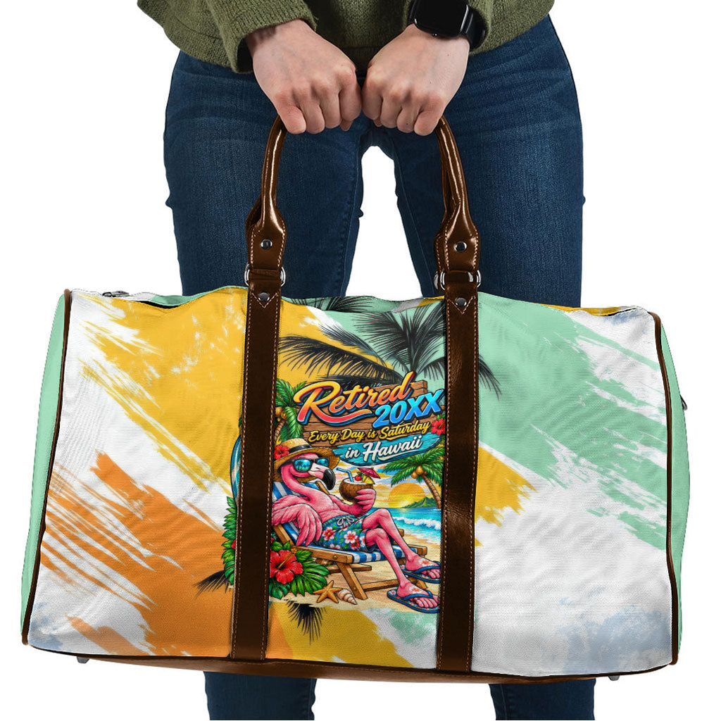 Hawaii Retirement Vacation Travel Bag Tropical Sunset Beach Pink Flamingo Surfboard Palm Tree TS04 Yellow Green - Polynesian Pride