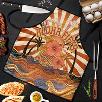 Aloha Nifty 50th Birthday Hawaii Apron Vintage Retro Sunburst Tropical Palm Tree Surfboard Art TS04 Orange Beige - Polynesian Pride