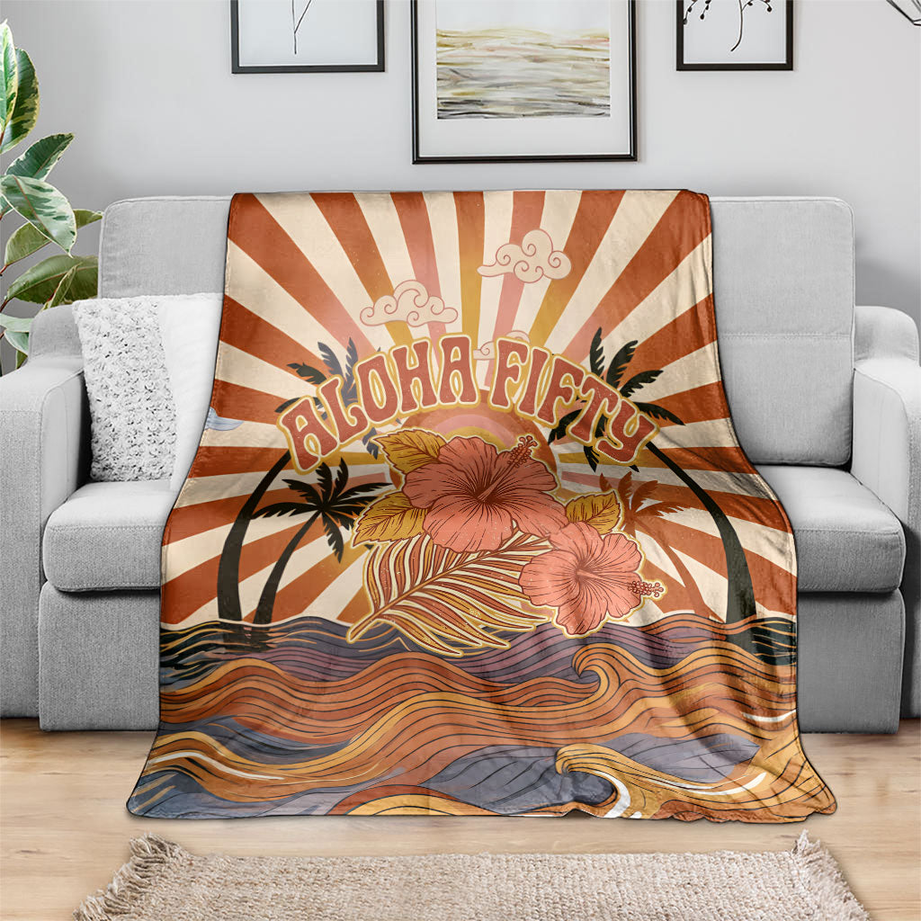 Aloha Nifty 50th Birthday Hawaii Blanket Vintage Retro Sunburst Tropical Palm Tree Surfboard Art TS04 - Polynesian Pride
