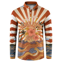 Aloha Nifty 50th Birthday Hawaii Button Sweatshirt Vintage Retro Sunburst Tropical Palm Tree Surfboard Art TS04 Orange Beige - Polynesian Pride