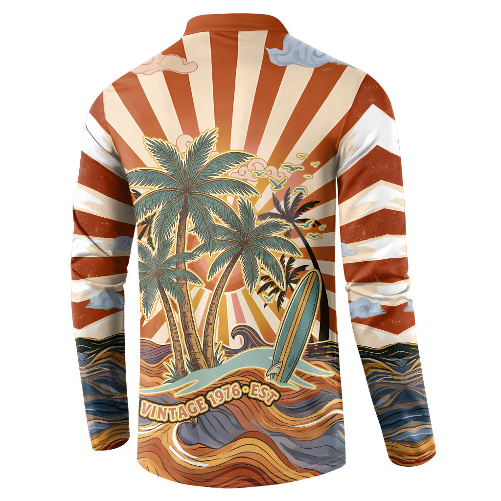 Aloha Nifty 50th Birthday Hawaii Button Sweatshirt Vintage Retro Sunburst Tropical Palm Tree Surfboard Art TS04 - Polynesian Pride