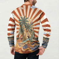 Aloha Nifty 50th Birthday Hawaii Button Sweatshirt Vintage Retro Sunburst Tropical Palm Tree Surfboard Art TS04 - Polynesian Pride