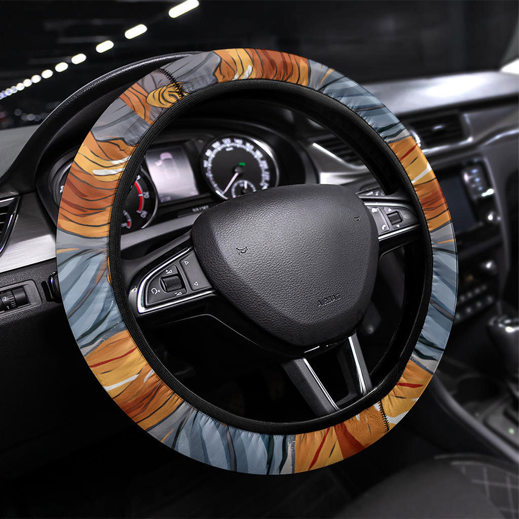Aloha Nifty 50th Birthday Hawaii Steering Wheel Cover Vintage Retro Sunburst Tropical Palm Tree Surfboard Art TS04 Universal Fit Orange Beige - Polynesian Pride
