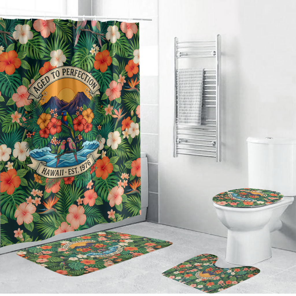 Hawaii 50th Birthday Bathroom Set Tropical Vintage Floral Hibiscus Parrot Island Sunset Art