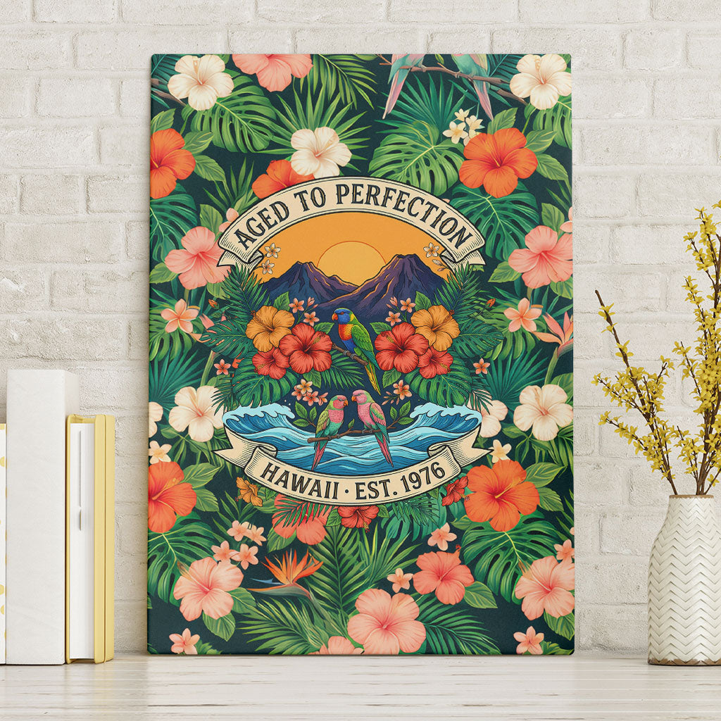 Hawaii 50th Birthday Canvas Wall Art Tropical Vintage Floral Hibiscus Parrot Island Sunset Art TS04 Without Frame Green Pink - Polynesian Pride