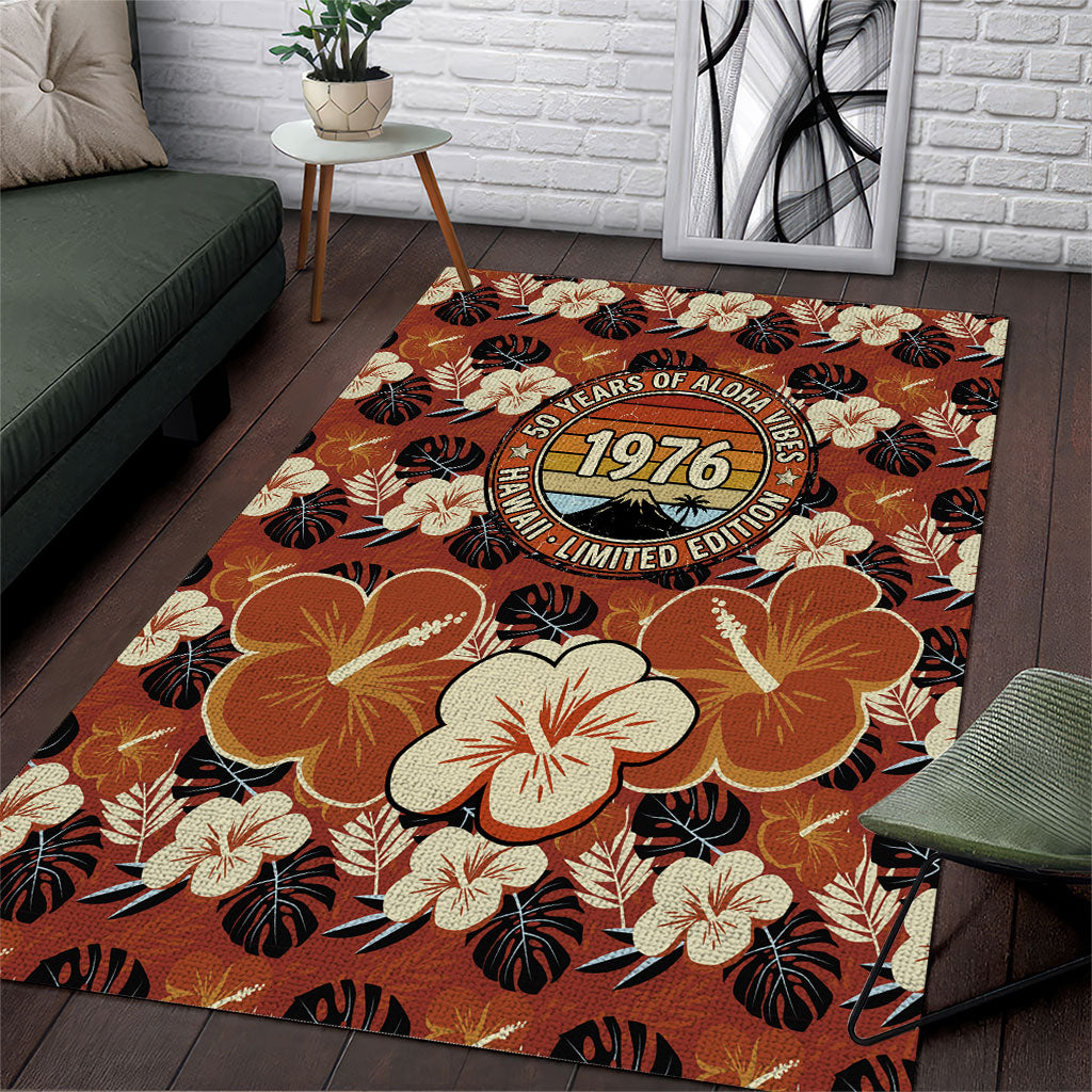 Hawaii 50th Birthday Area Rug Vintage 1976 Limited Edition Floral Surfboard Aloha Vibes TS04 Orange Brown - Polynesian Pride