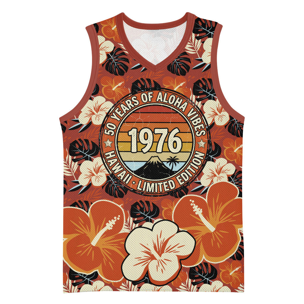 Hawaii 50th Birthday Basketball Jersey Vintage 1976 Limited Edition Floral Surfboard Aloha Vibes TS04 Unisex Orange Brown - Polynesian Pride