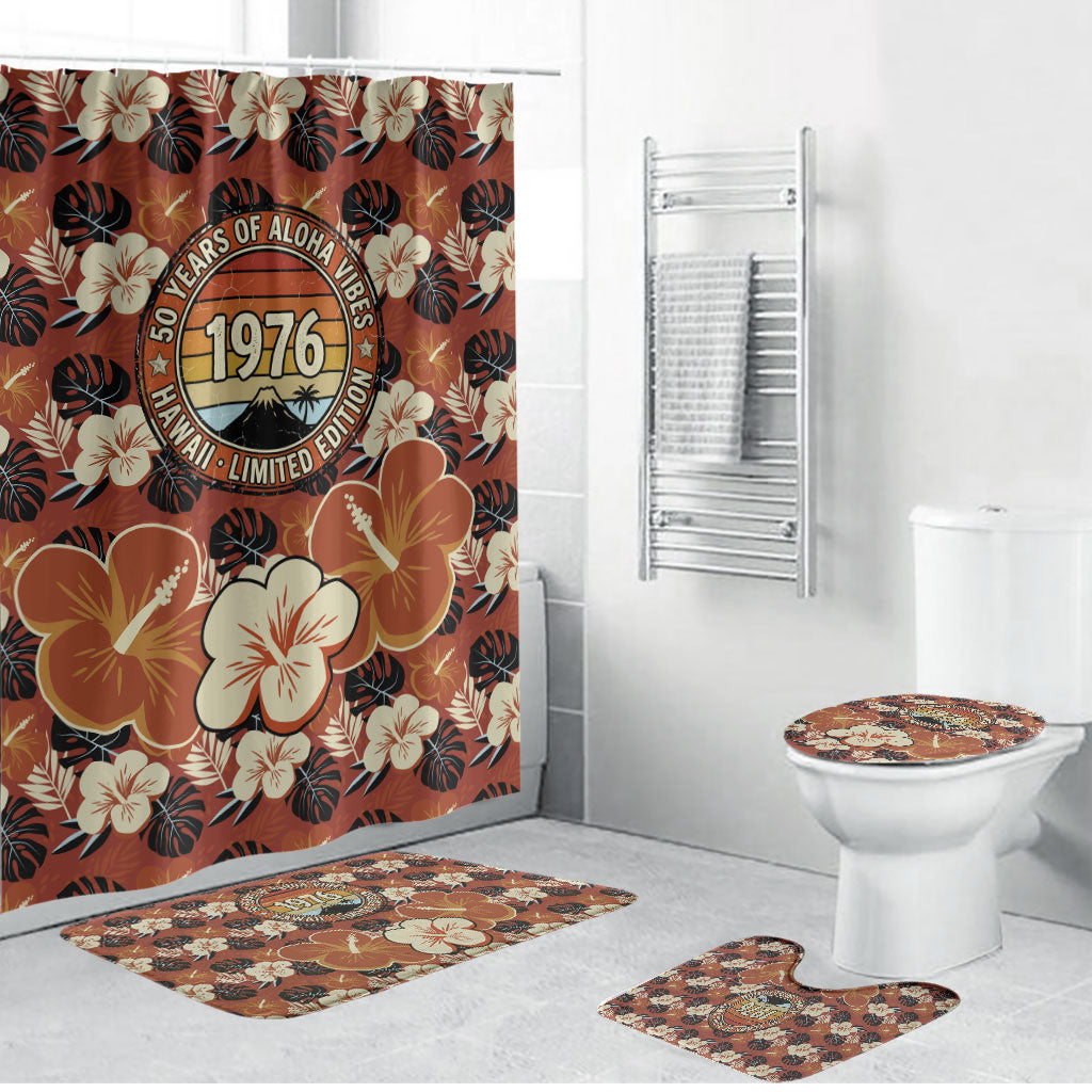 Hawaii 50th Birthday Bathroom Set Vintage 1976 Limited Edition Floral Surfboard Aloha Vibes TS04 Bathroom Set (4 pcs) Orange Brown - Polynesian Pride