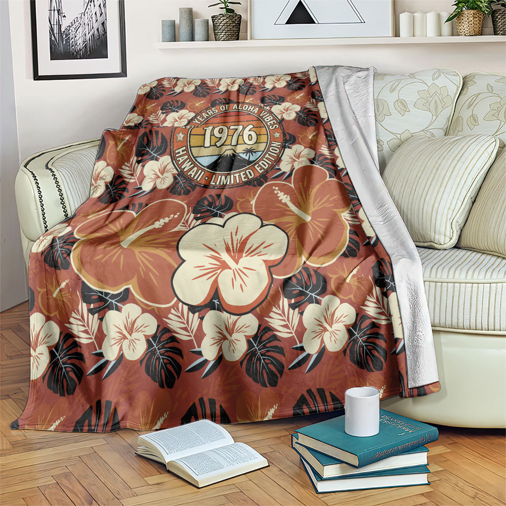 Hawaii 50th Birthday Blanket Vintage 1976 Limited Edition Floral Surfboard Aloha Vibes TS04 Orange Brown - Polynesian Pride