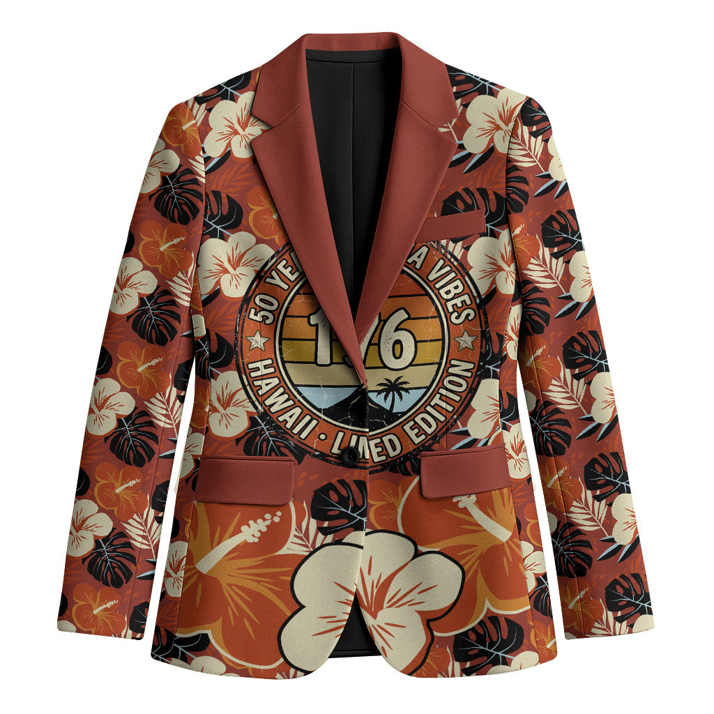 Hawaii 50th Birthday Blazer Vintage 1976 Limited Edition Floral Surfboard Aloha Vibes TS04 Unisex Orange Brown - Polynesian Pride
