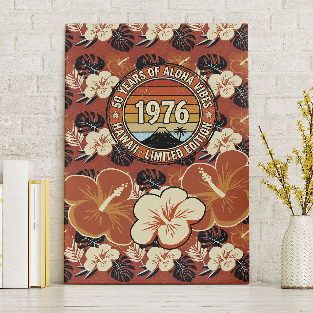 Hawaii 50th Birthday Canvas Wall Art Vintage 1976 Limited Edition Floral Surfboard Aloha Vibes