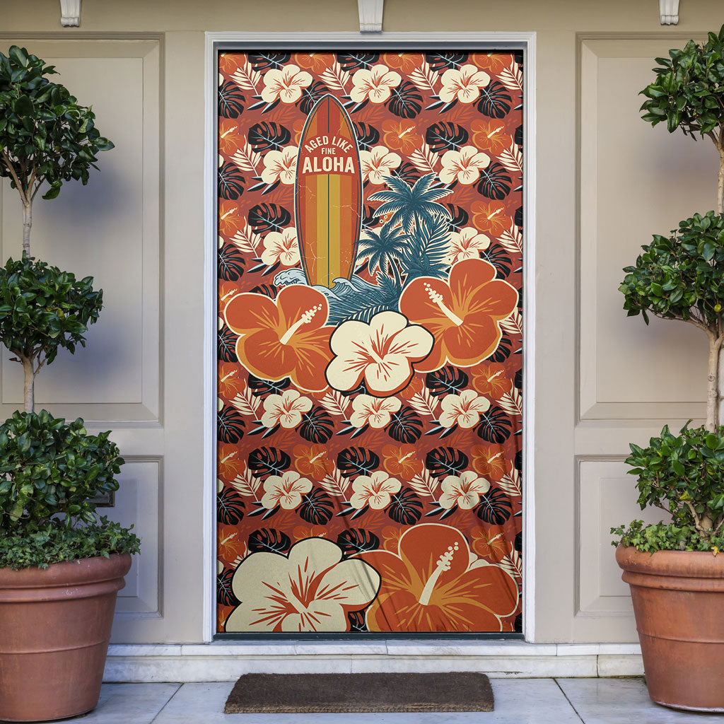 Hawaii 50th Birthday Door Cover Vintage 1976 Limited Edition Floral Surfboard Aloha Vibes TS04 Orange Brown - Polynesian Pride