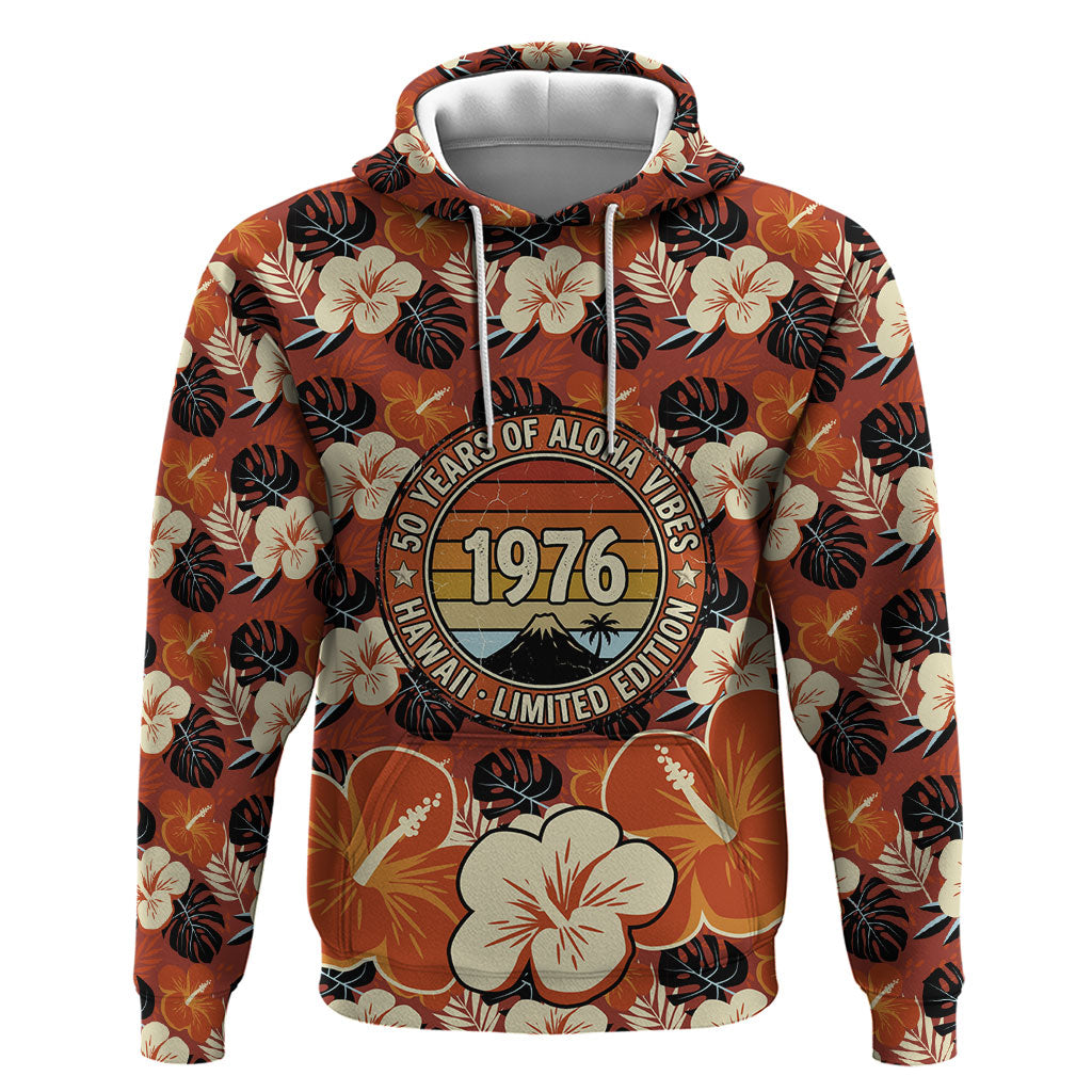 Hawaii 50th Birthday Hoodie Vintage 1976 Limited Edition Floral Surfboard Aloha Vibes TS04 Pullover Hoodie Orange Brown - Polynesian Pride