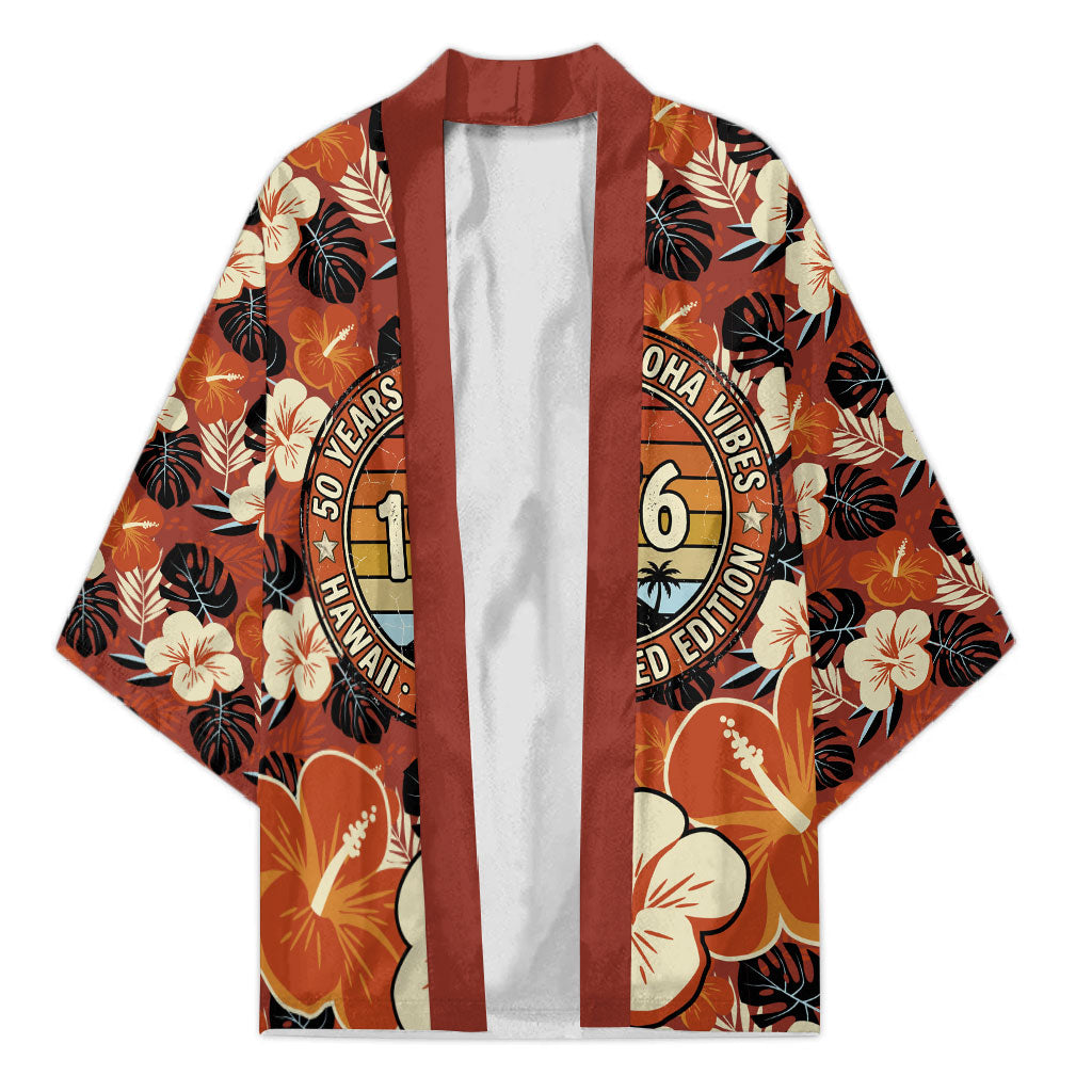 Hawaii 50th Birthday Kimono Vintage 1976 Limited Edition Floral Surfboard Aloha Vibes TS04 Unisex Orange Brown - Polynesian Pride