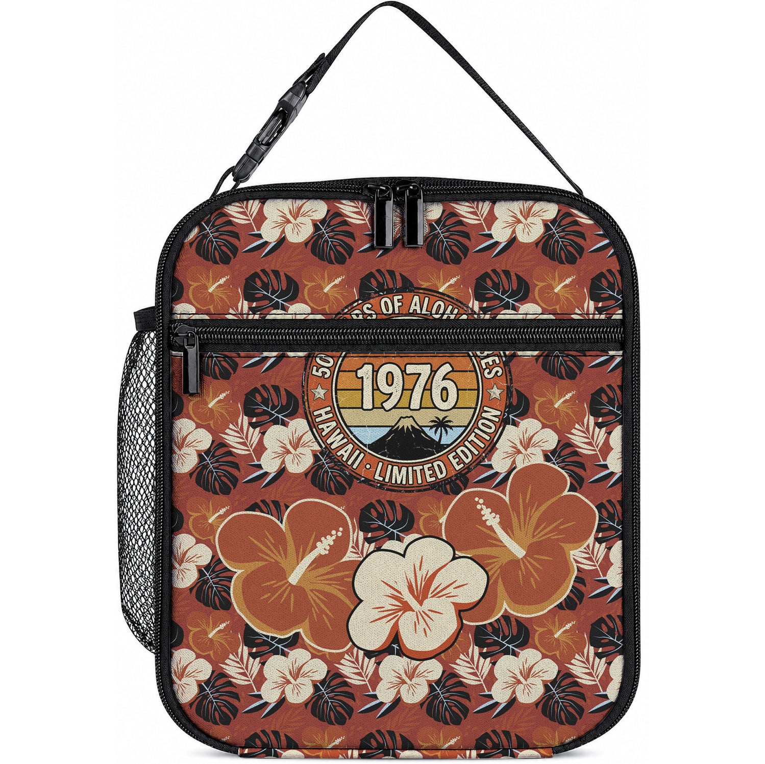 Hawaii 50th Birthday Lunch Bag Vintage 1976 Limited Edition Floral Surfboard Aloha Vibes TS04 10.2 × 8.3 × 4.3 inch Orange Brown - Polynesian Pride