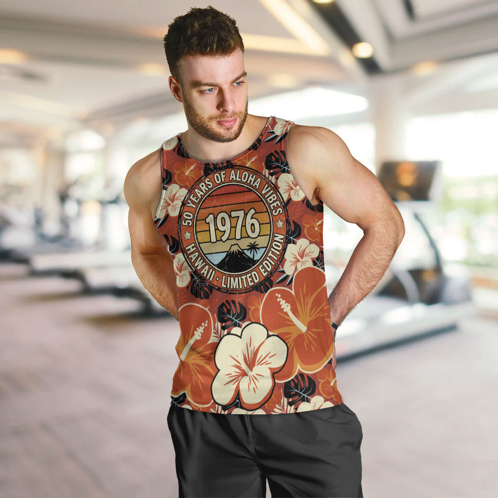 Hawaii 50th Birthday Men Tank Top Vintage 1976 Limited Edition Floral Surfboard Aloha Vibes TS04 Orange Brown - Polynesian Pride