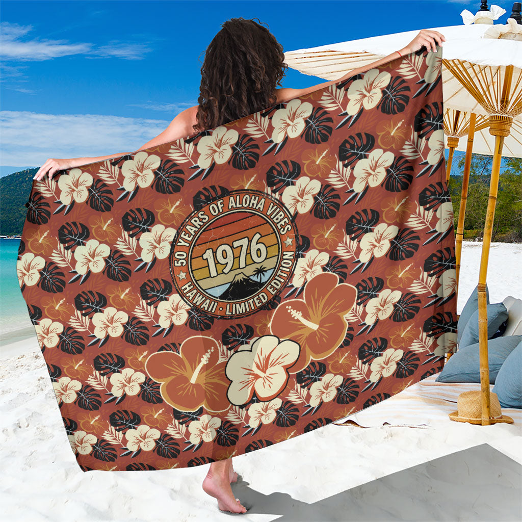 Hawaii 50th Birthday Sarong Vintage 1976 Limited Edition Floral Surfboard Aloha Vibes TS04 One Size 44 x 66 inches Orange Brown - Polynesian Pride