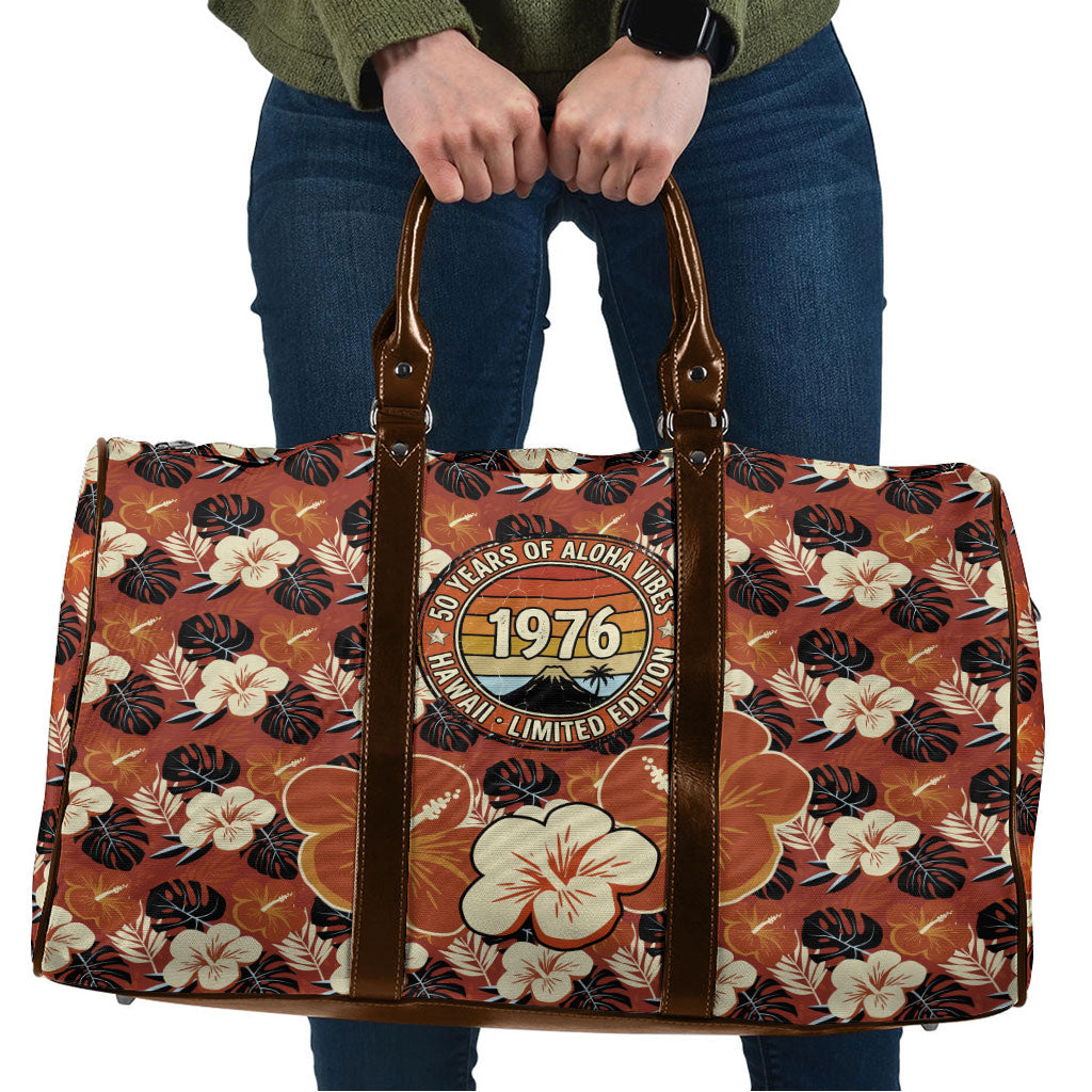 Hawaii 50th Birthday Travel Bag Vintage 1976 Limited Edition Floral Surfboard Aloha Vibes TS04 Orange Brown - Polynesian Pride