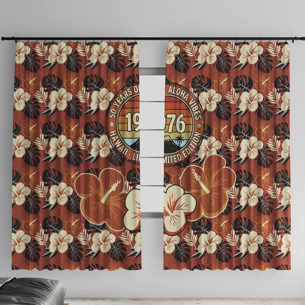 Hawaii 50th Birthday Window Curtain Vintage 1976 Limited Edition Floral Surfboard Aloha Vibes TS04 With Hooks Orange Brown - Polynesian Pride
