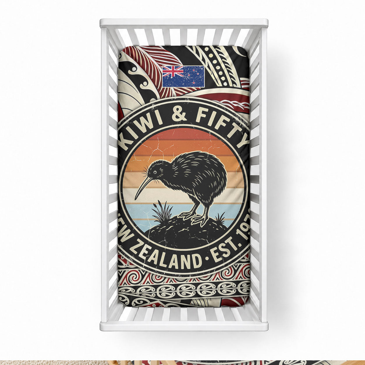 New Zealand 50th Birthday Kiwi Baby Bed Cover Vintage Est 1976 Kiwi Sunset Maori TS04 28 × 52 in Red Beige - Polynesian Pride