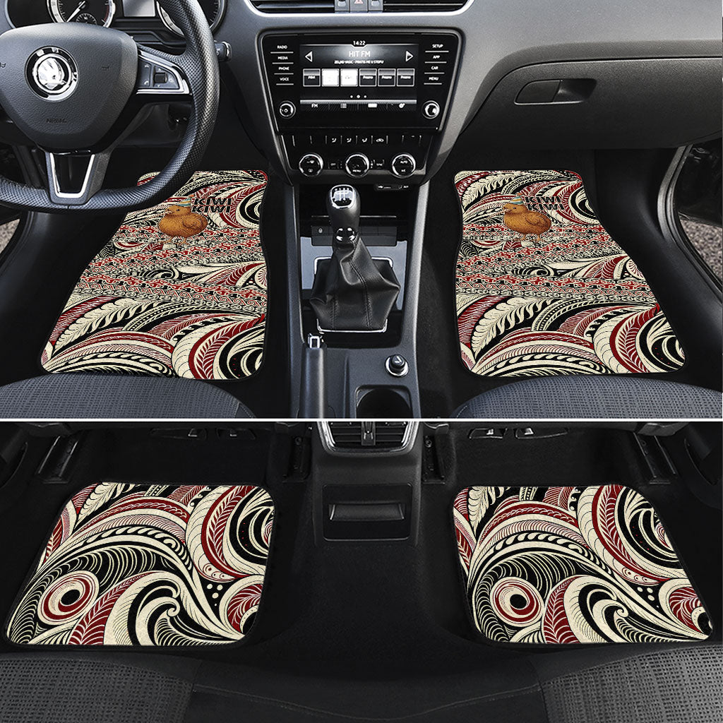 New Zealand 50th Birthday Kiwi Car Mats Vintage Est 1976 Kiwi Sunset Maori TS04 Set 4pcs Red Beige - Polynesian Pride