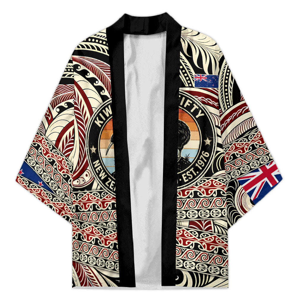 New Zealand 50th Birthday Kiwi Kimono Vintage Est 1976 Kiwi Sunset Maori TS04 Unisex Red Beige - Polynesian Pride
