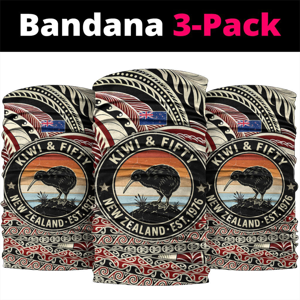 New Zealand 50th Birthday Kiwi Neck Gaiter Vintage Est 1976 Kiwi Sunset Maori TS04 package One Size: 25*50cm Red Beige - Polynesian Pride