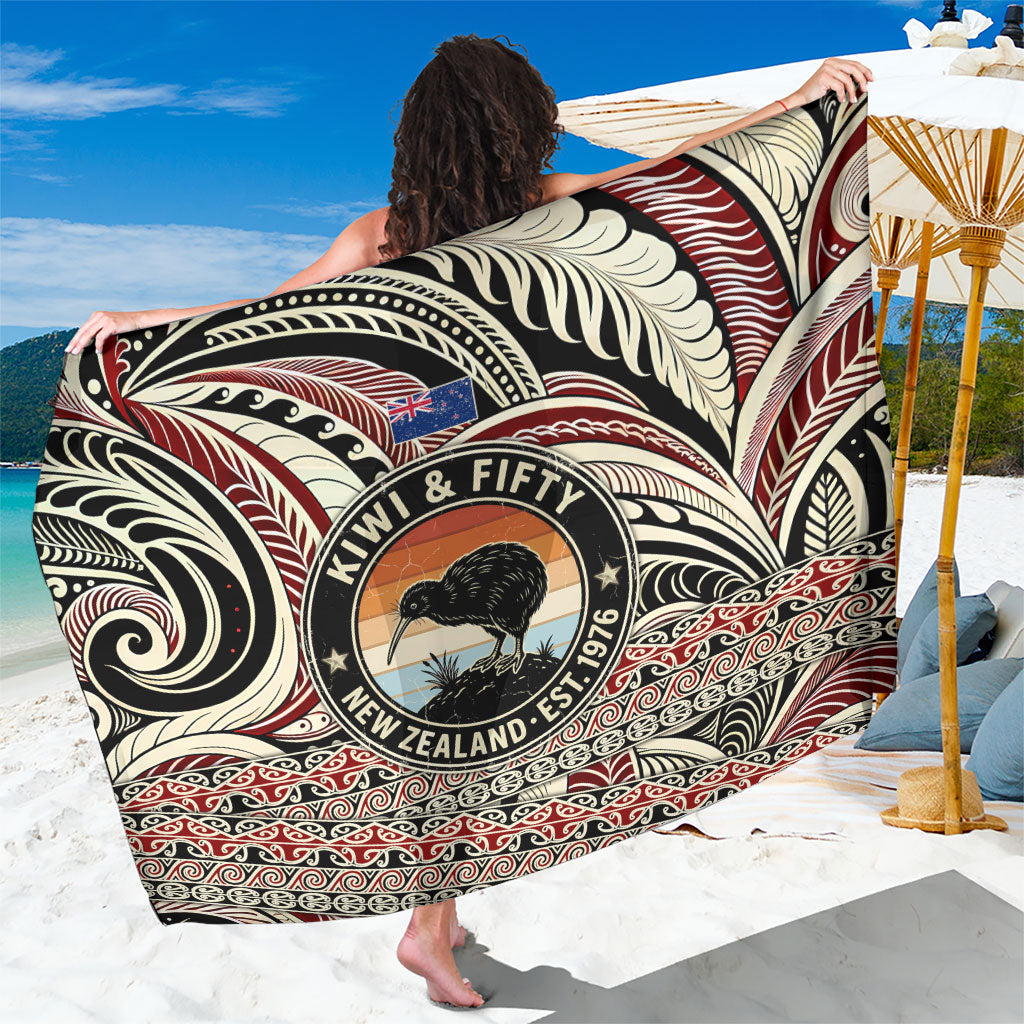 New Zealand 50th Birthday Kiwi Sarong Vintage Est 1976 Kiwi Sunset Maori TS04 One Size 44 x 66 inches Red Beige - Polynesian Pride