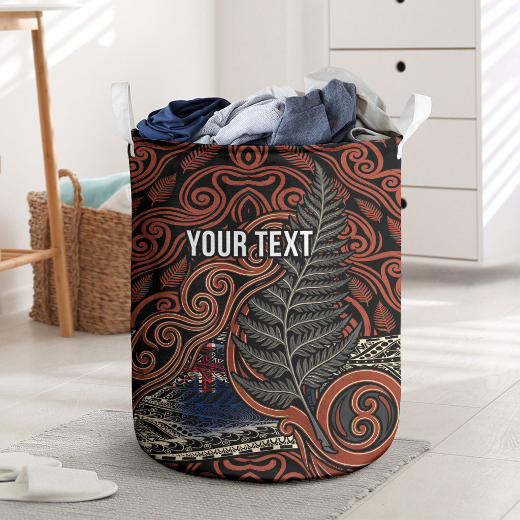 Personalised New Zealand 50th Birthday Laundry Basket Aotearoa Tribal Pattern Silver Fern Flag TS04 Red Black - Polynesian Pride