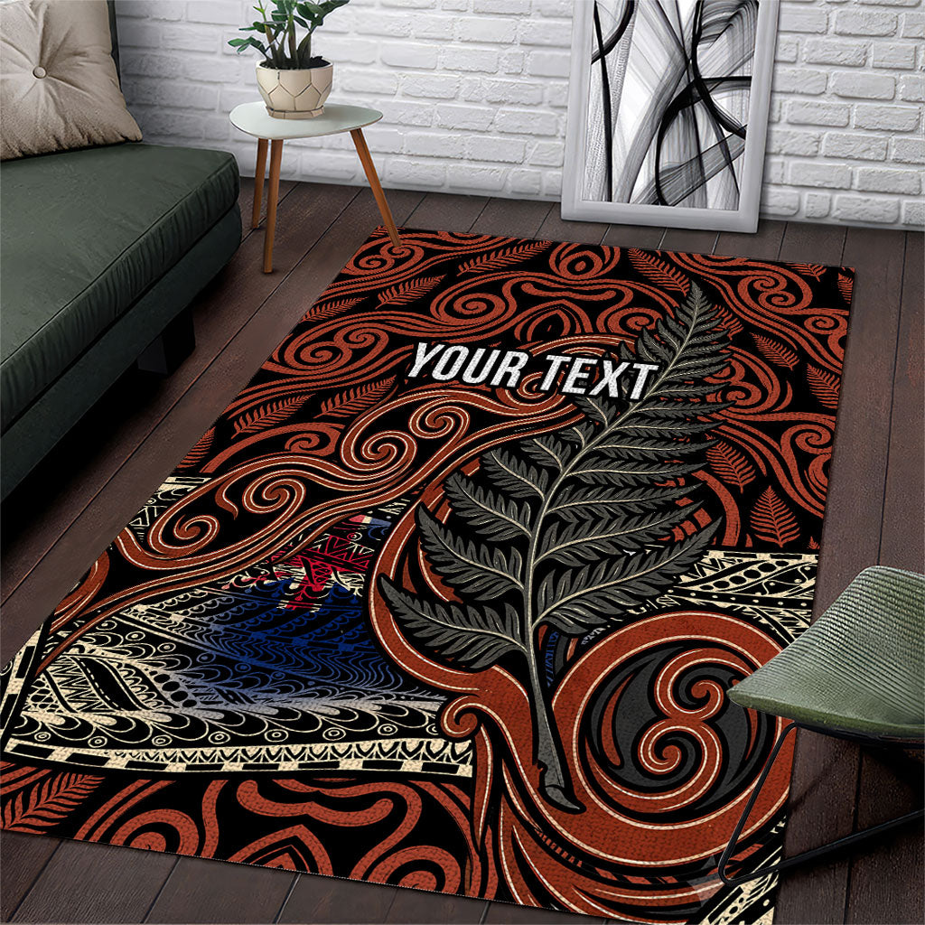Personalised New Zealand 50th Birthday Area Rug Aotearoa Tribal Pattern Silver Fern Flag TS04 Red Black - Polynesian Pride