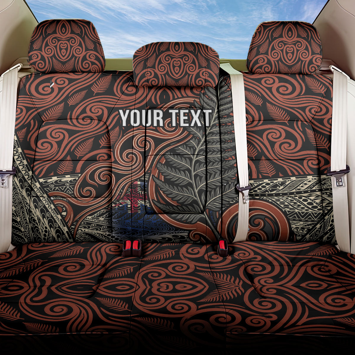Personalised New Zealand 50th Birthday Back Car Seat Cover Aotearoa Tribal Pattern Silver Fern Flag TS04 One Size Red Black - Polynesian Pride